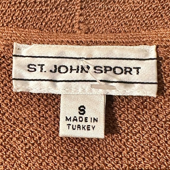 ST. JOHN SPORT Camel Colored Knit Draped Wool Blend Cardigan SMALL Toast CLEAN - Picture 3 of 14